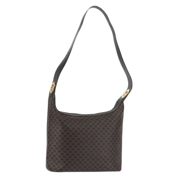 CELINE Macadam Canvas Shoulder Bag Pvc Leather Black Gold - Picture 1 of 12